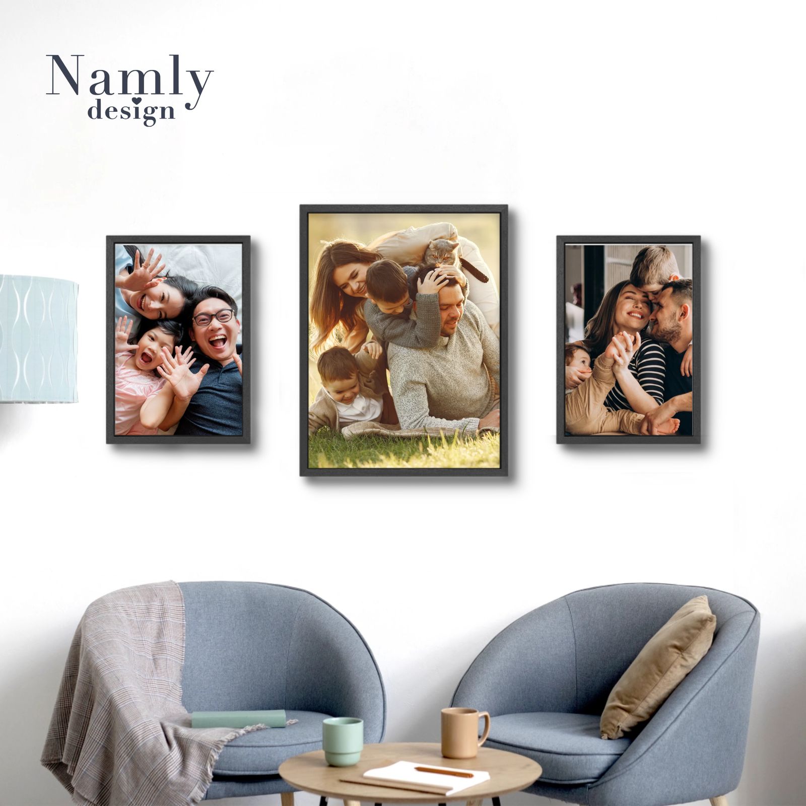 Galleri­vägg – Ladda upp foto – 3 vertikala personliga posters med ramar