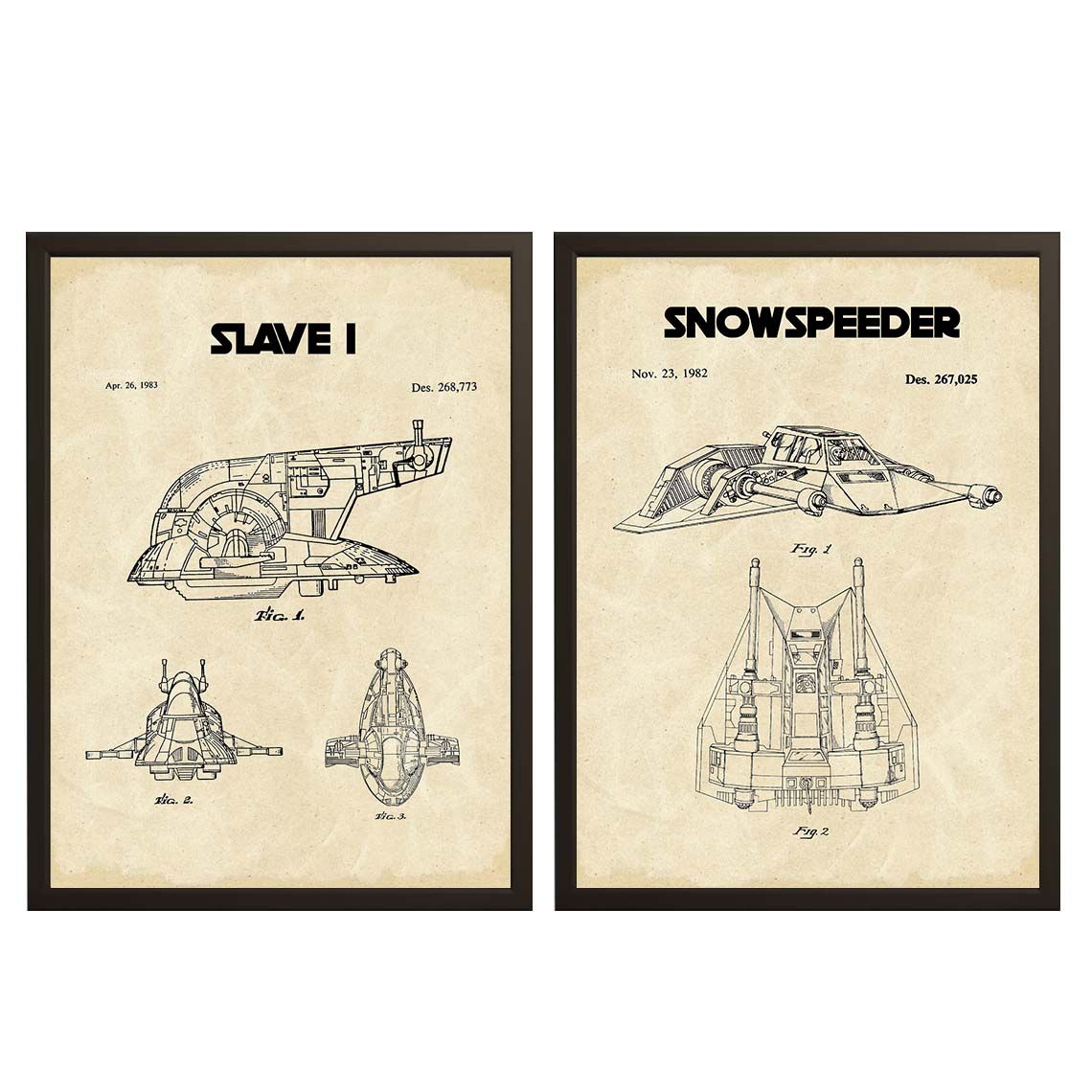 Patentritning Poster - Slave I och Snowspeeder / Set av 2