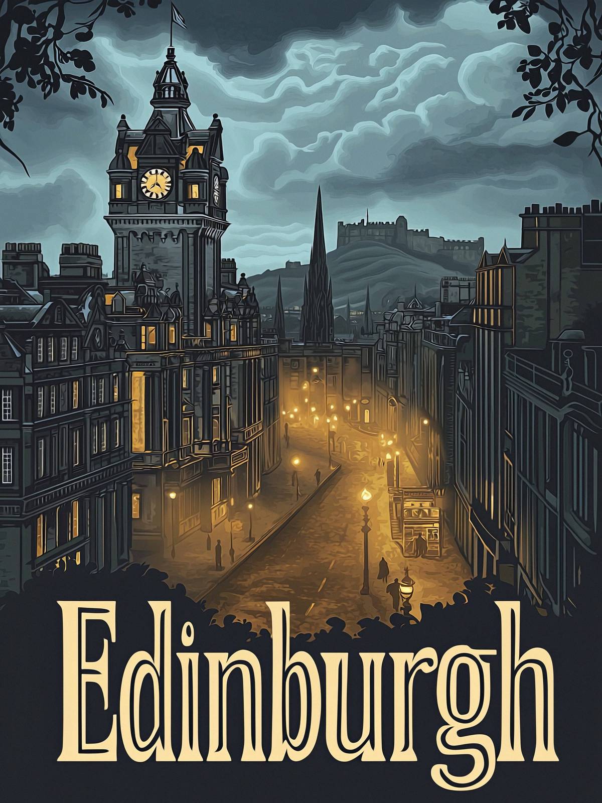 Poster - Edinburgh nattlandskap