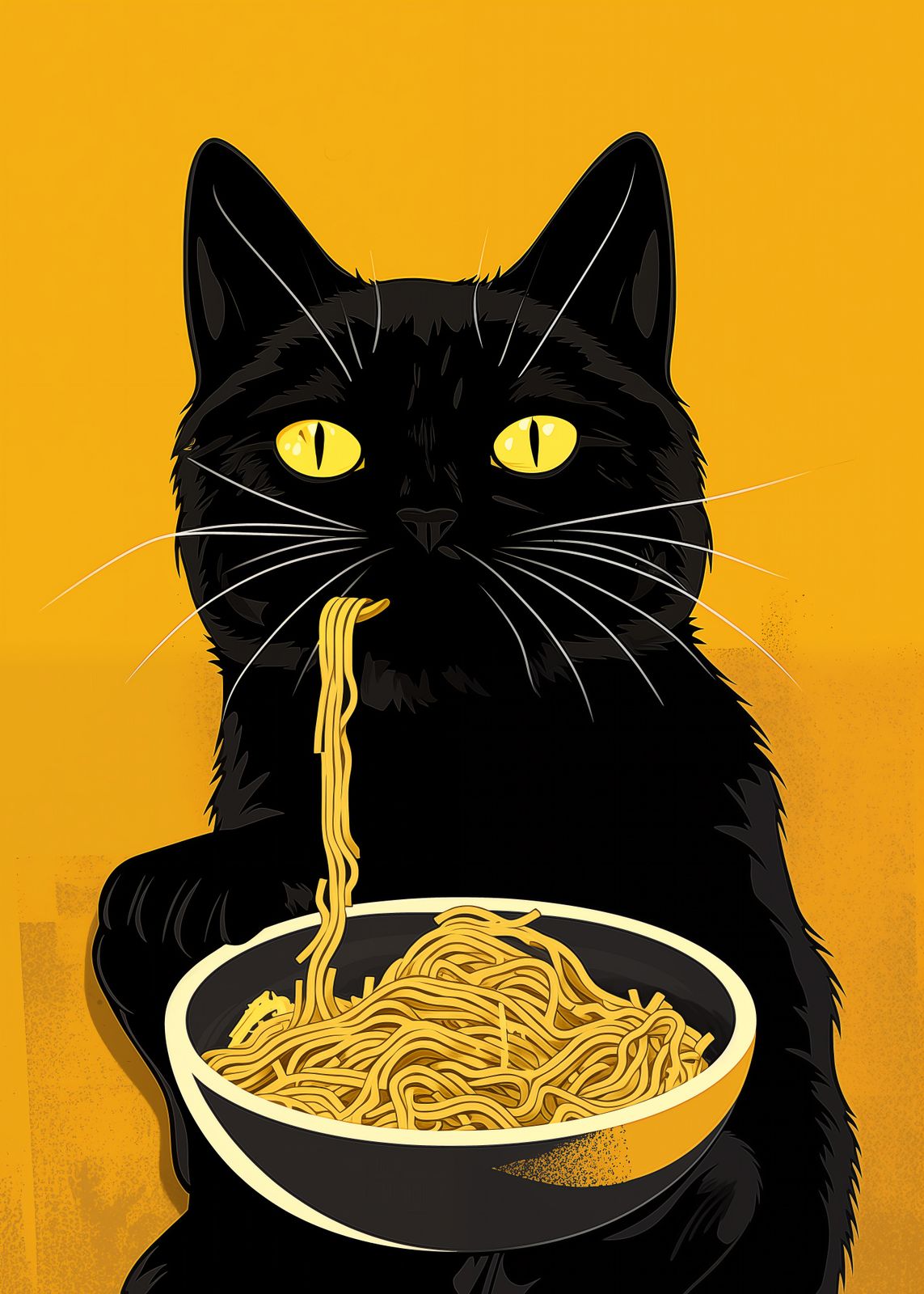 Poster - Svart Katt med Nudlar