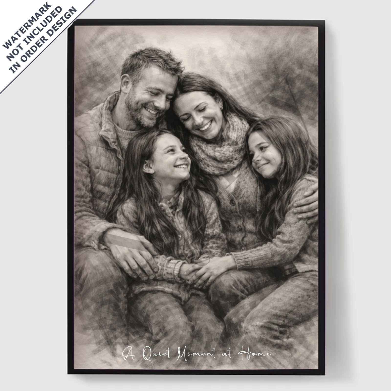 Personlig Poster - Familjeporträtt i Kol & Grafit - AI Poster