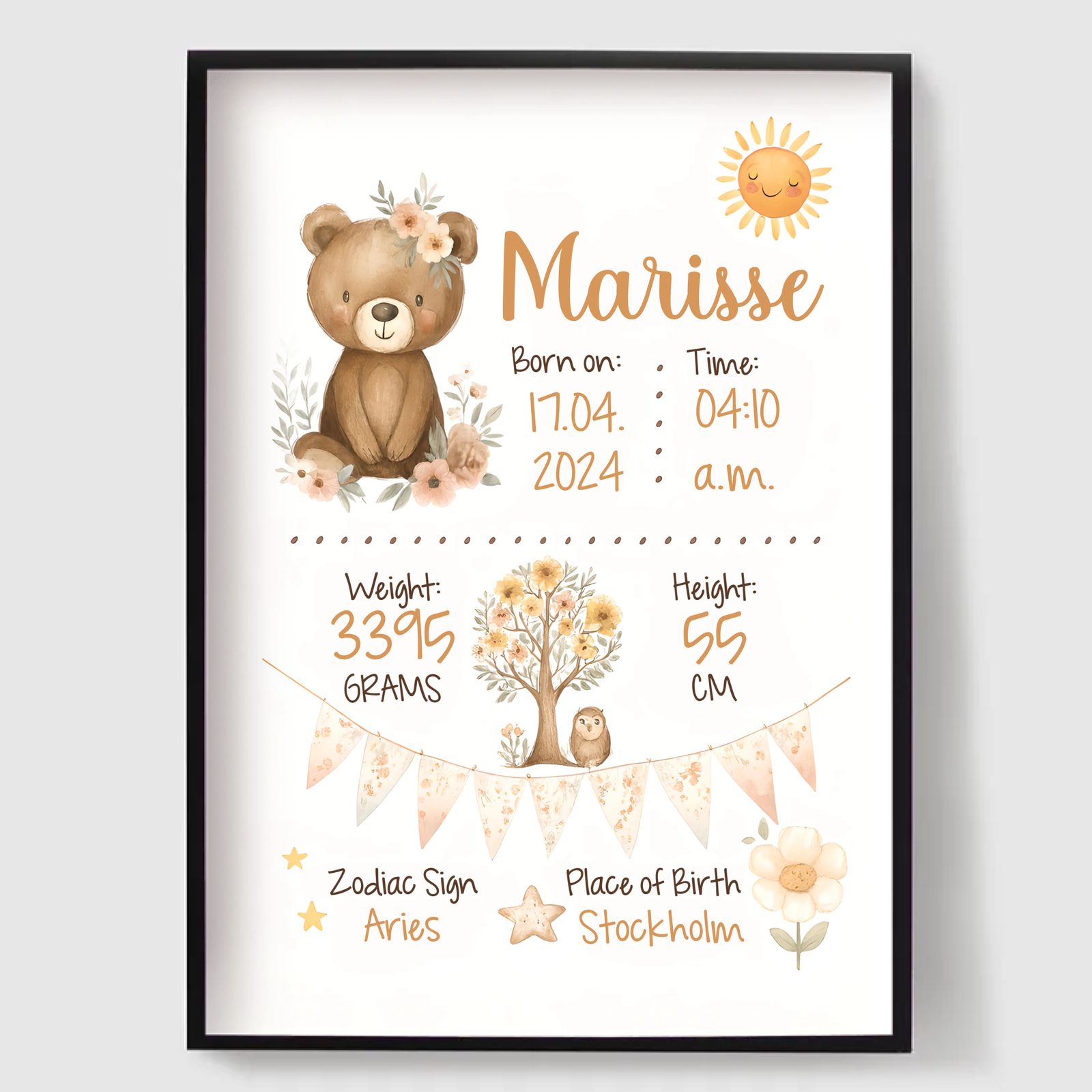 Personlig Poster - Söt Baby Födelseposter