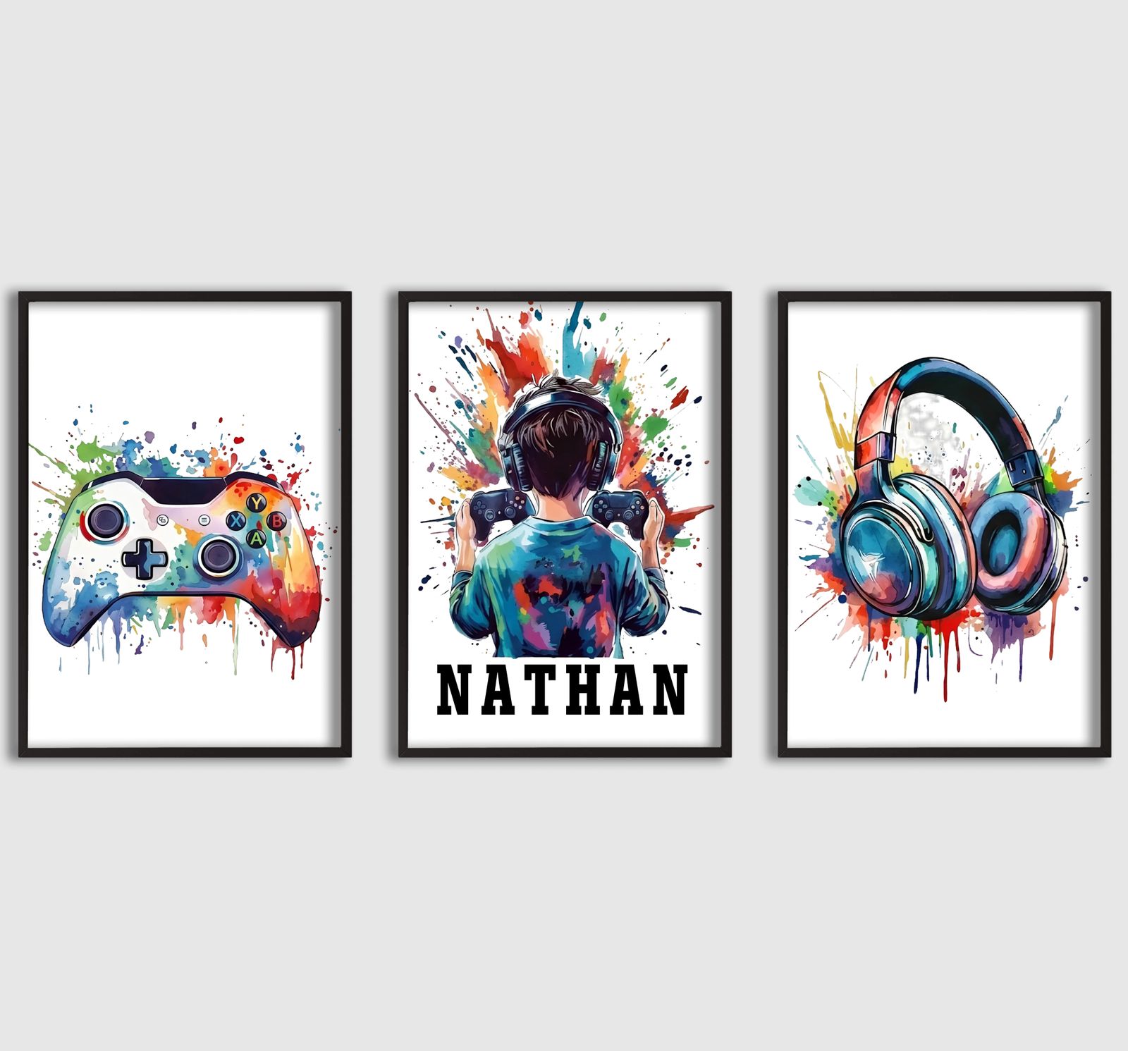 Personlig Poster - Spelvattenfärgssplash - Set om 3