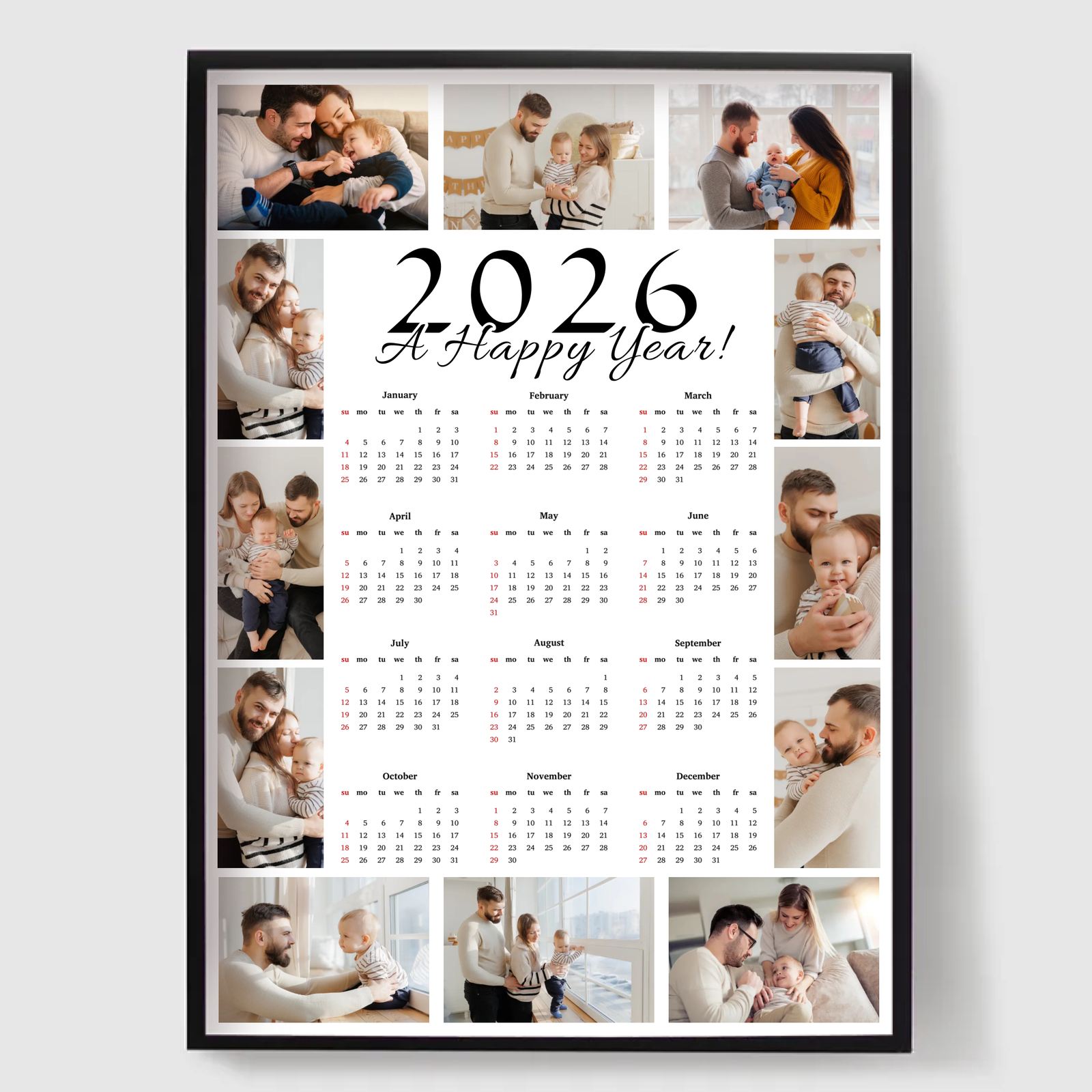 Personlig Poster - Familjekalender - 12 Foton