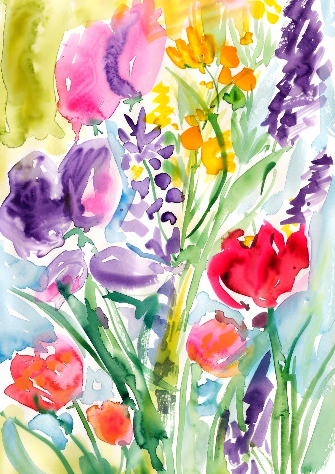 Poster - Blommande Akvarellkonst