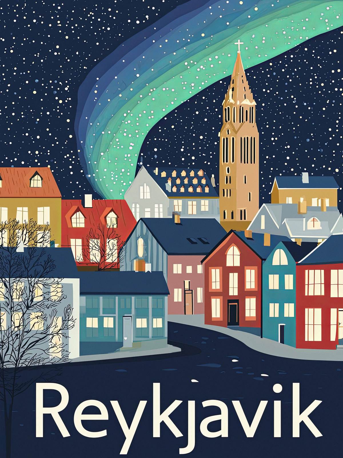 Affisch - Reykjavik Stadssilhuett