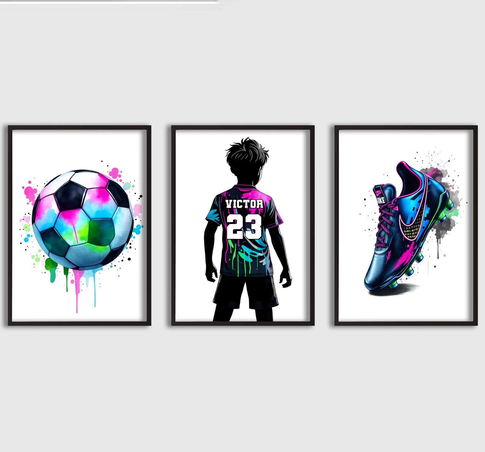 Personlig Poster - Pojke Fotboll Multifärg Poster - Set om 3