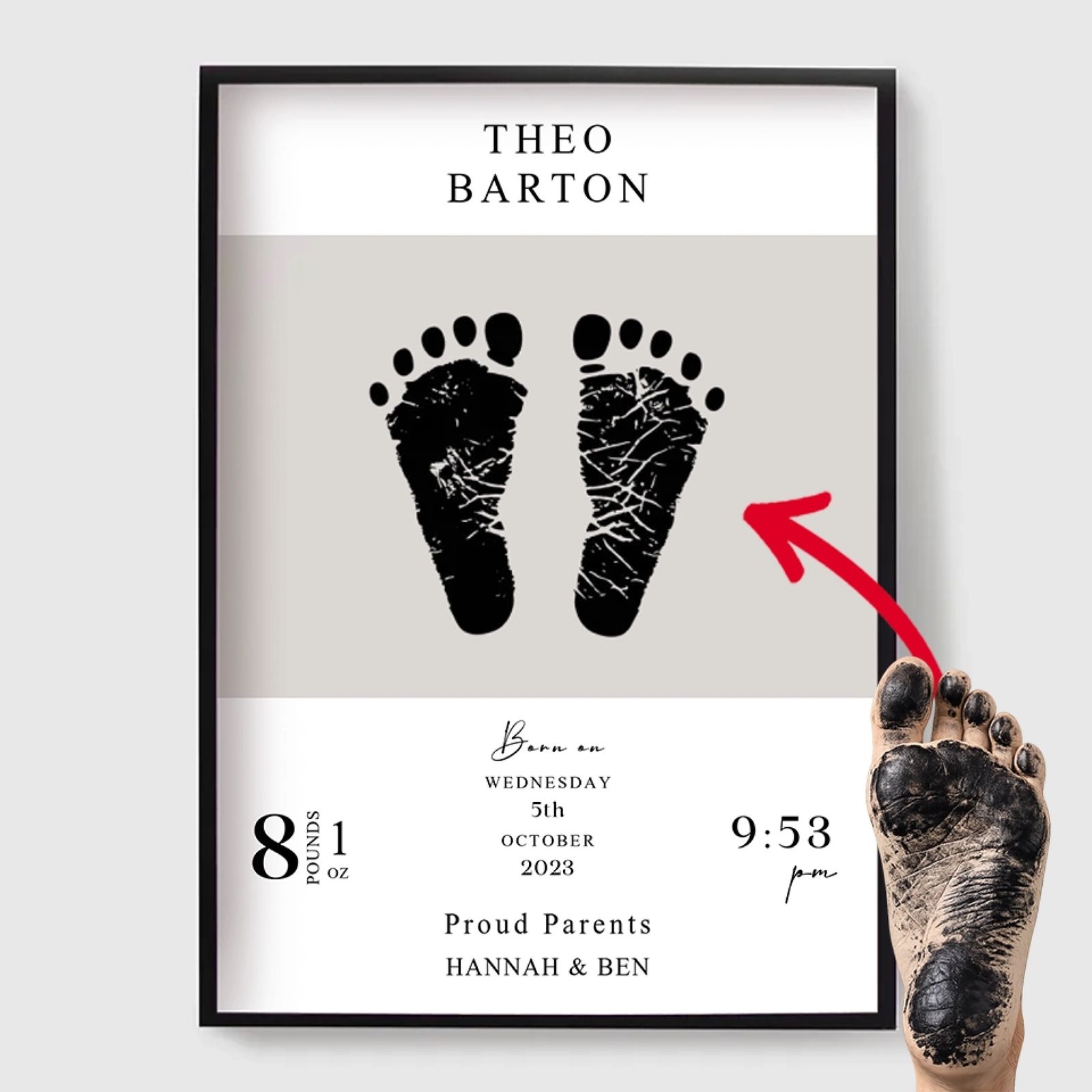 Personlig Poster - Babyfotavtryck Födelsedetaljer
