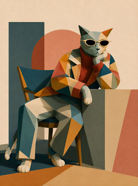 Poster - Geometrisk Katt i Solglasögon