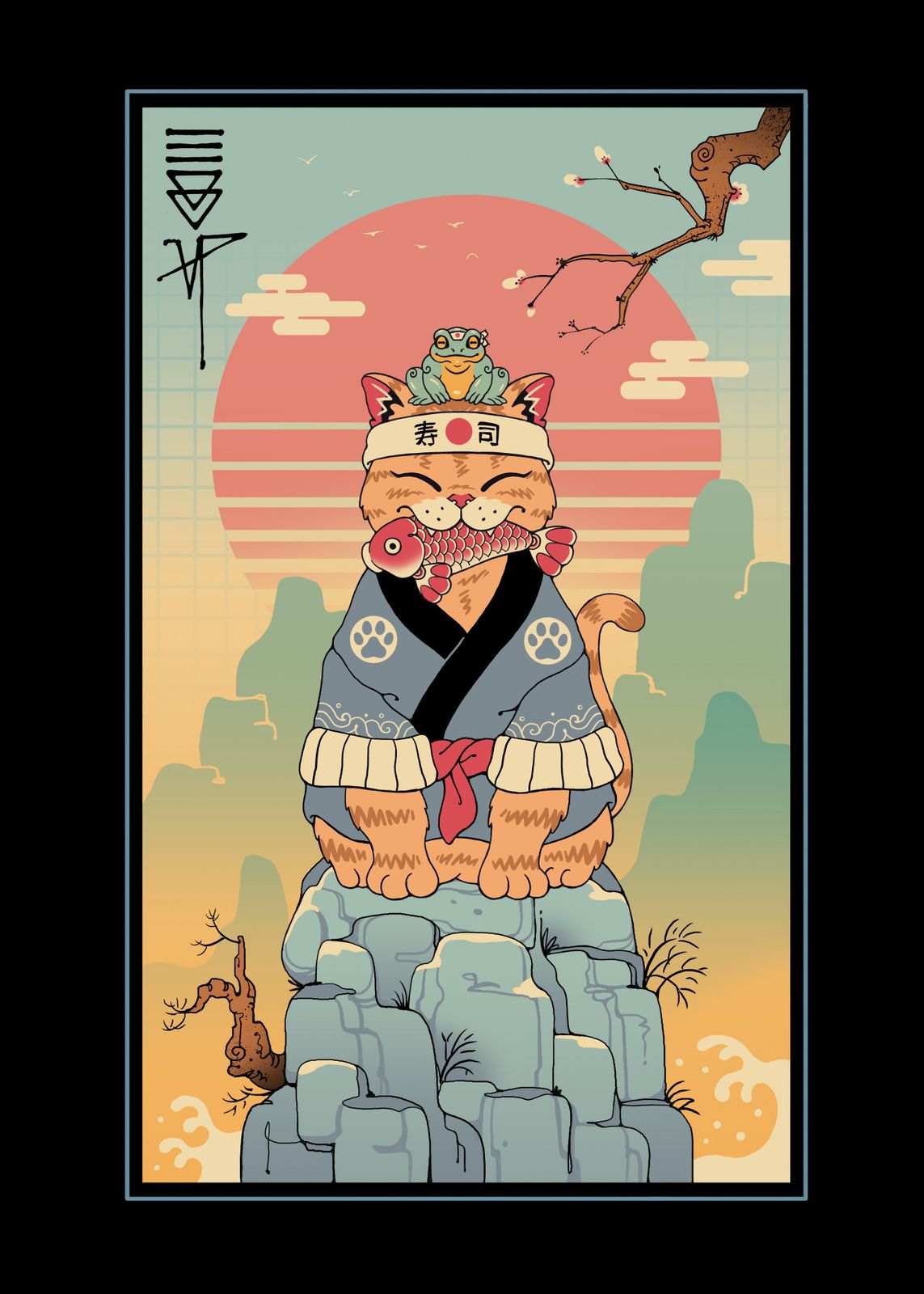 Poster - Lycklig katt illustration