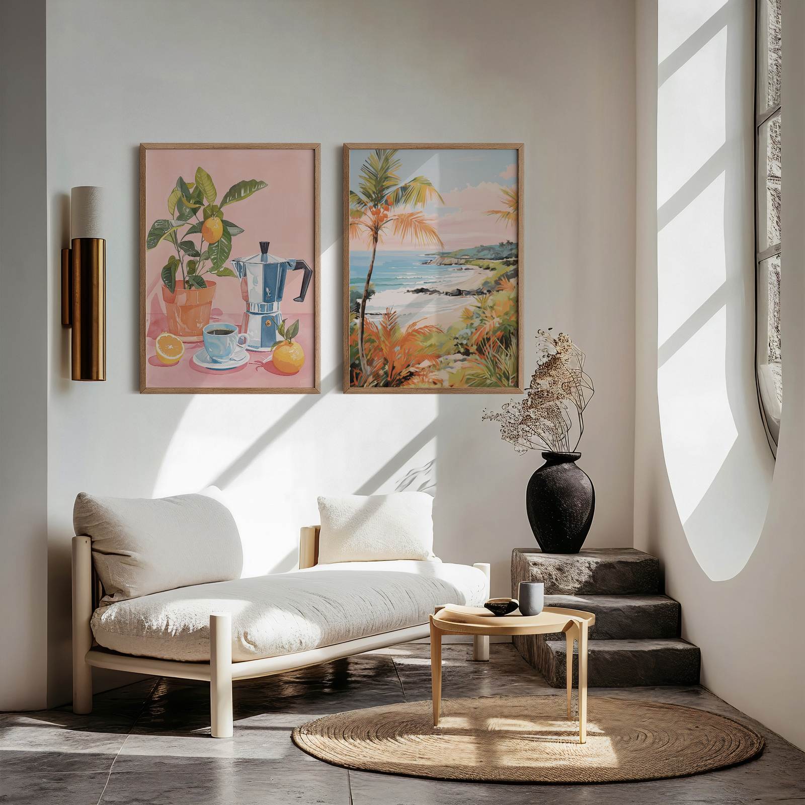 Poster - Kaffé och Strandscen / Set av 2