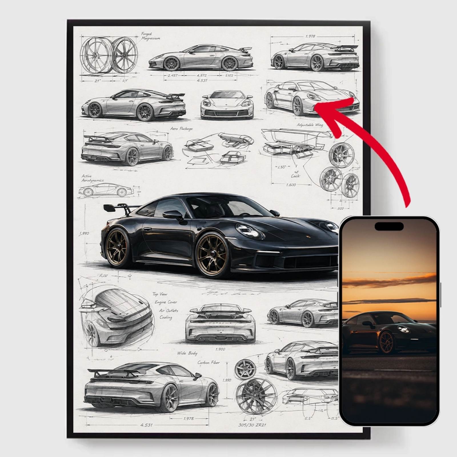 Personlig affisch - Automotive Blueprint Sketch - AI-affisch