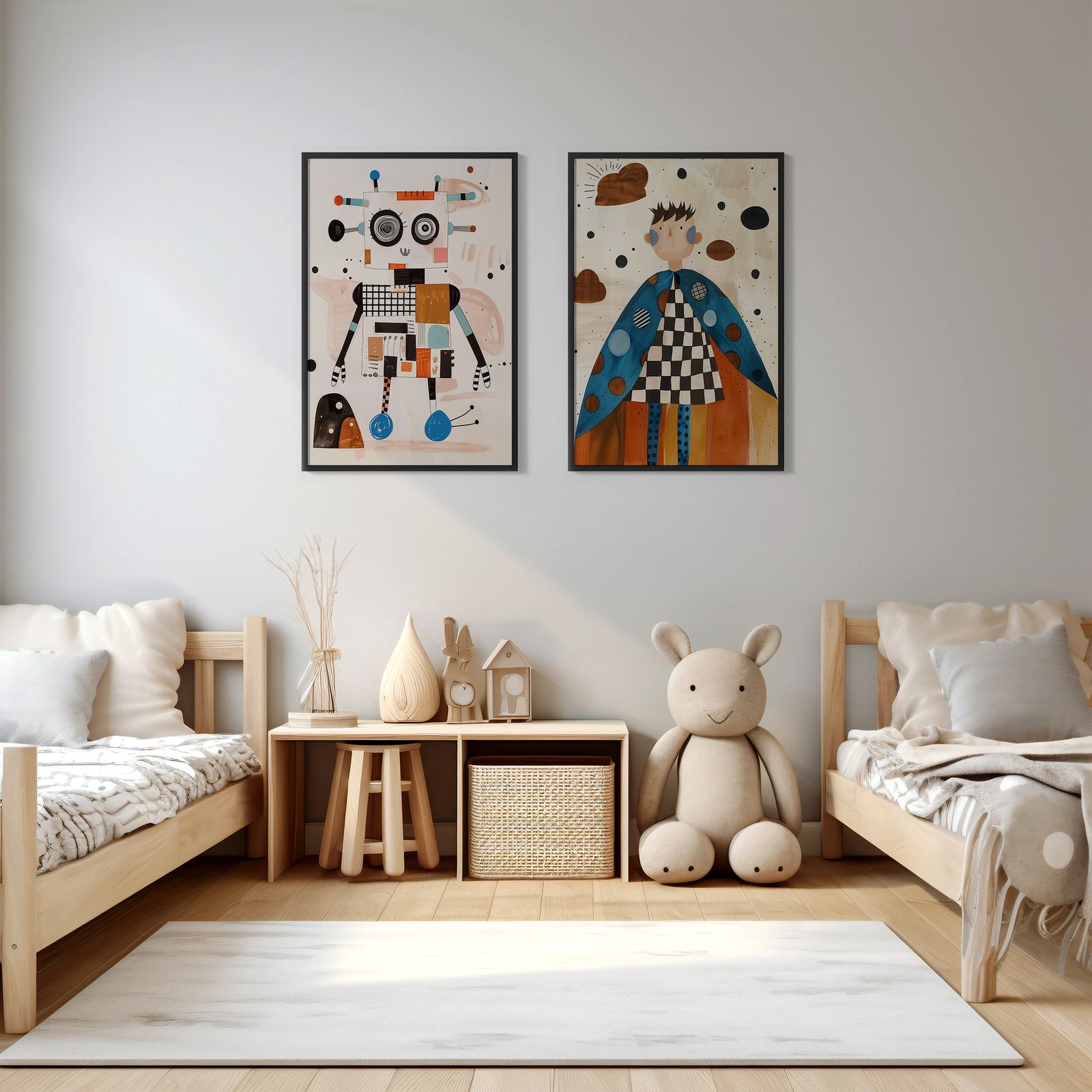 Poster - Lekfull Robot och Pojke / Set of 2