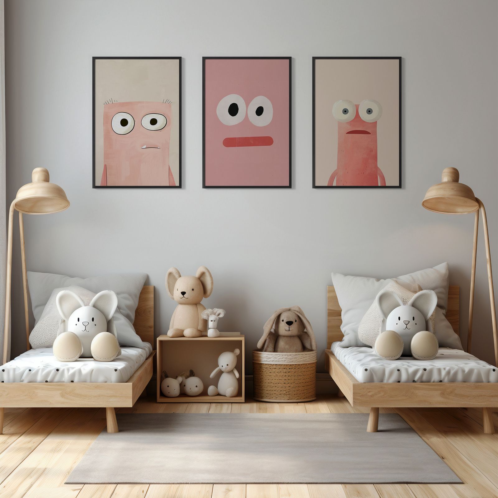 Poster - Söta Monsterr Ansikten / Set av 3