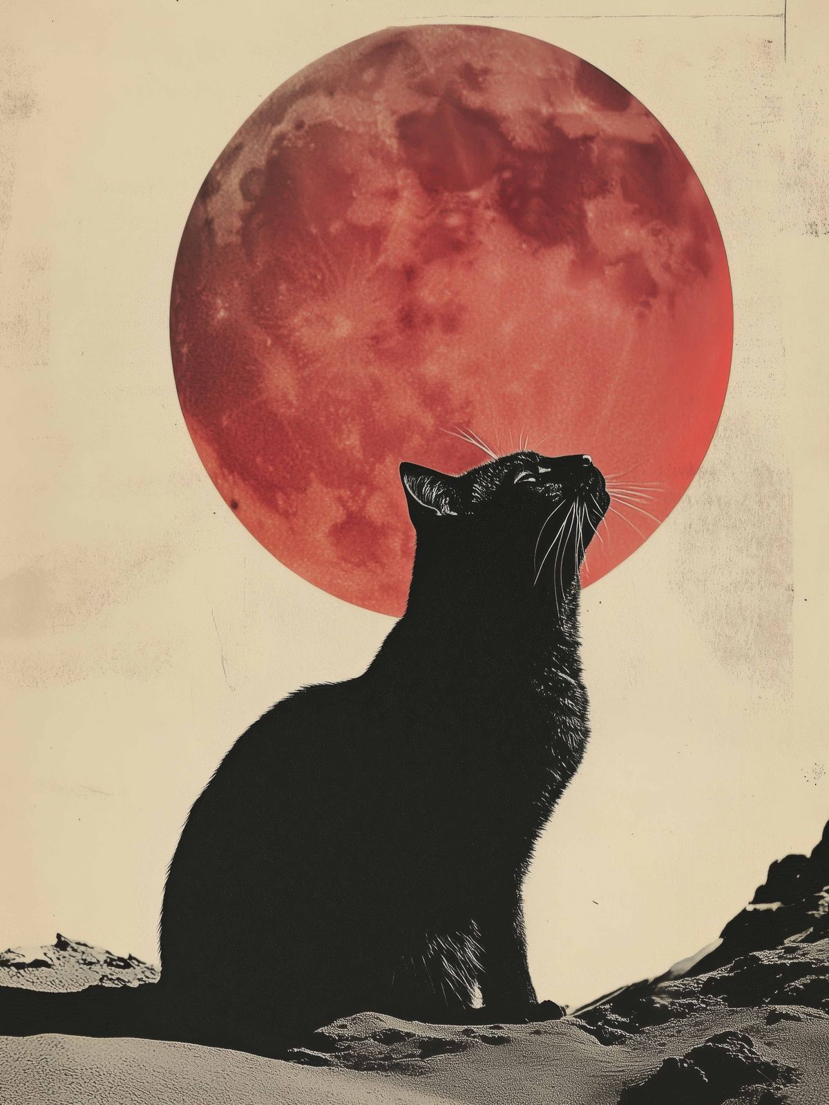 Poster - Katt och Röd Måne