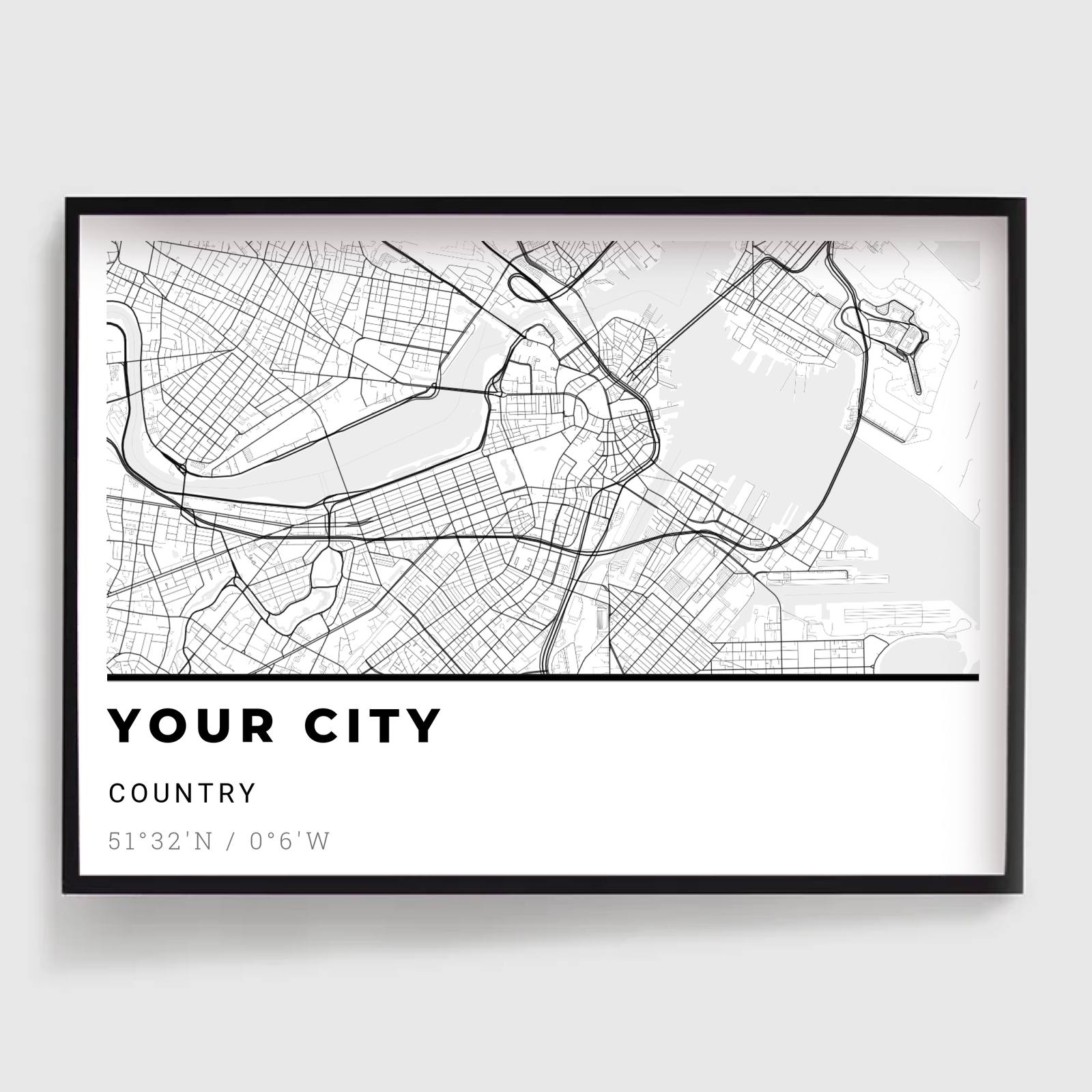 Personliga Posters - Modern Linjekonst Stadskarta - Horisontell