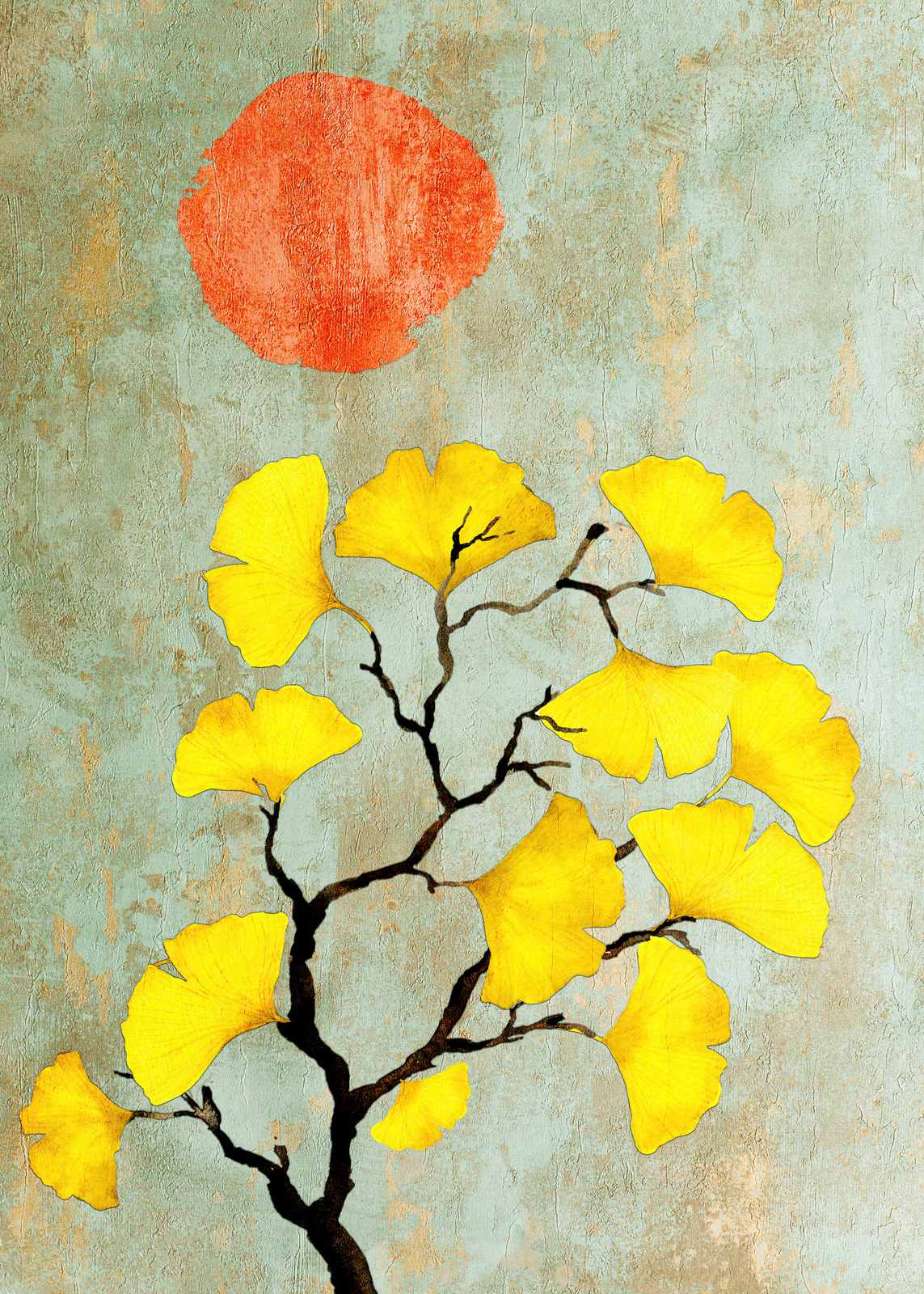 Poster - Sol och Ginkgo Blad