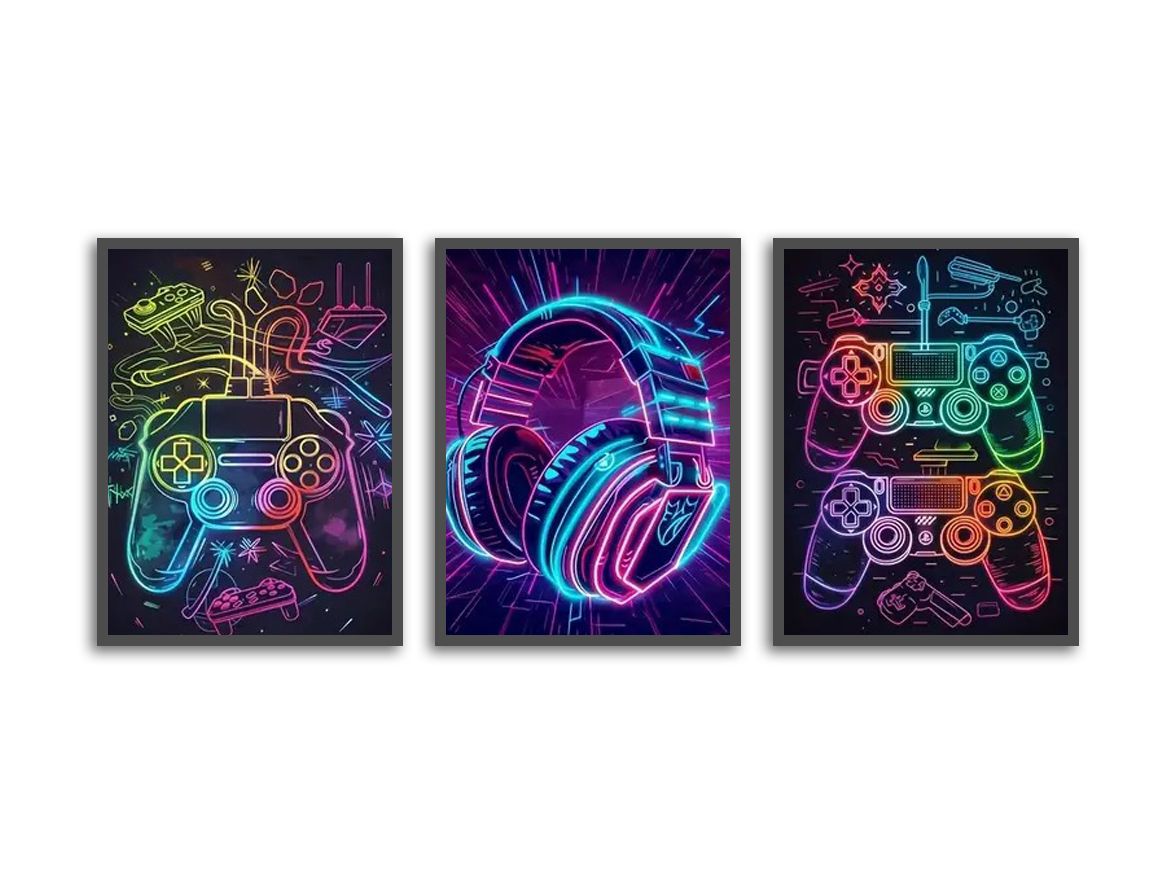 Poster - Gaming Neon Art / Set om 3
