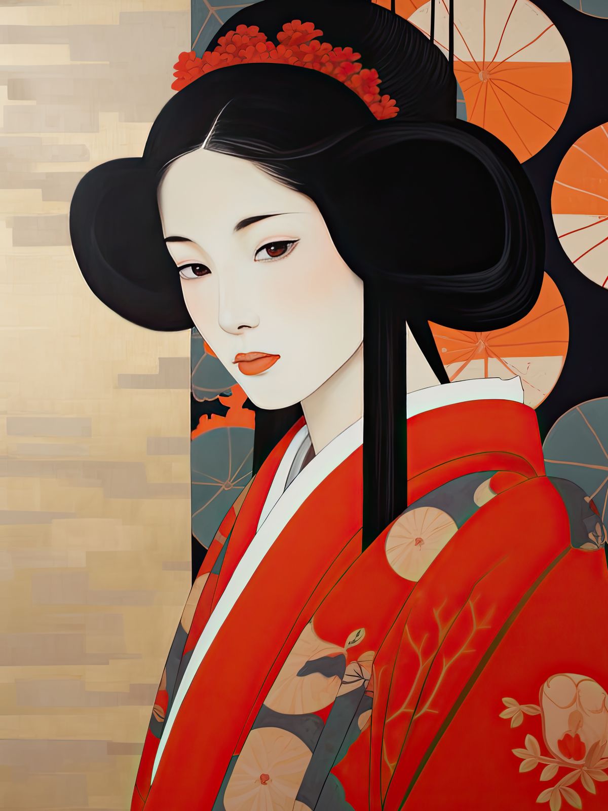 Poster - Geisha i röd kimono