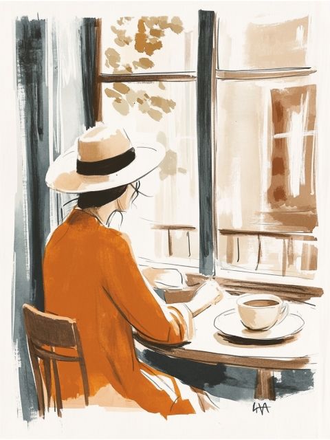 Poster - Kvinna på caféet