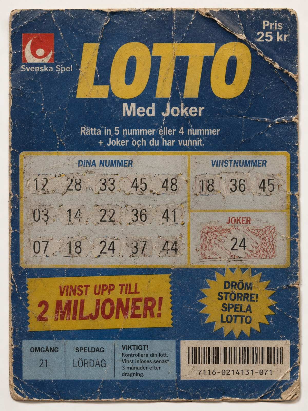 Poster - Vintage Lotto Biljett
