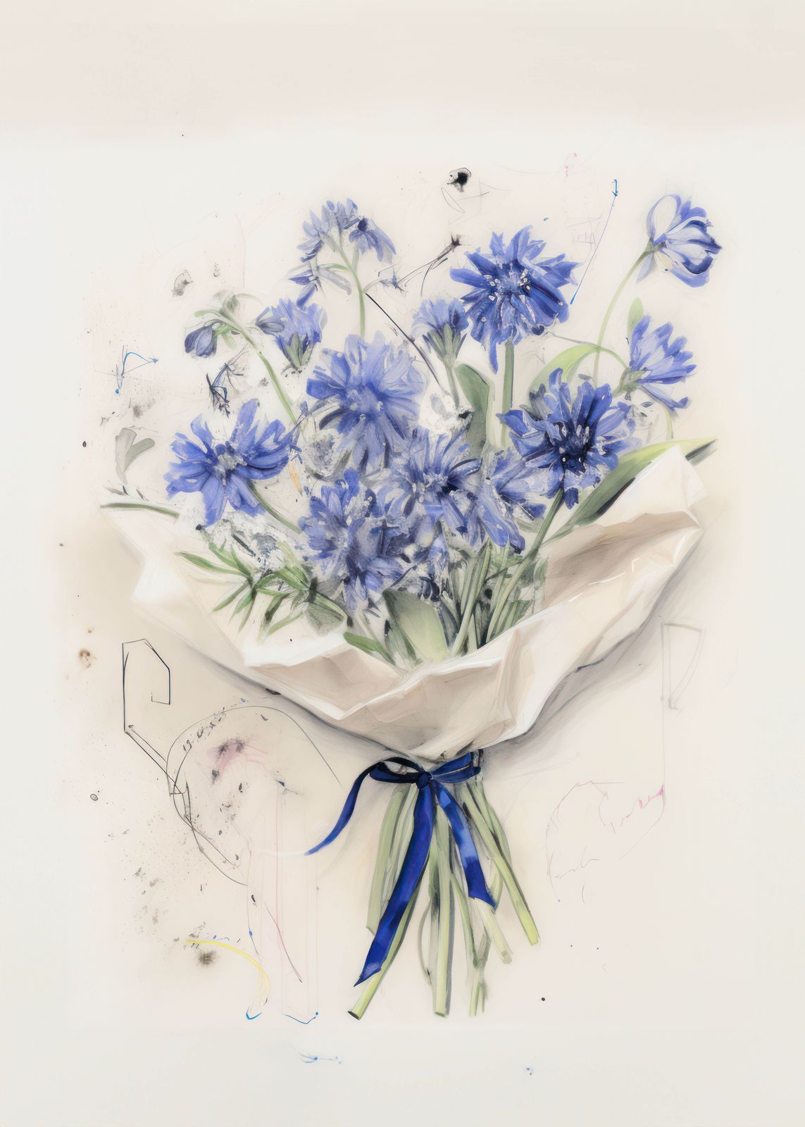 Poster - Blå Blombukett