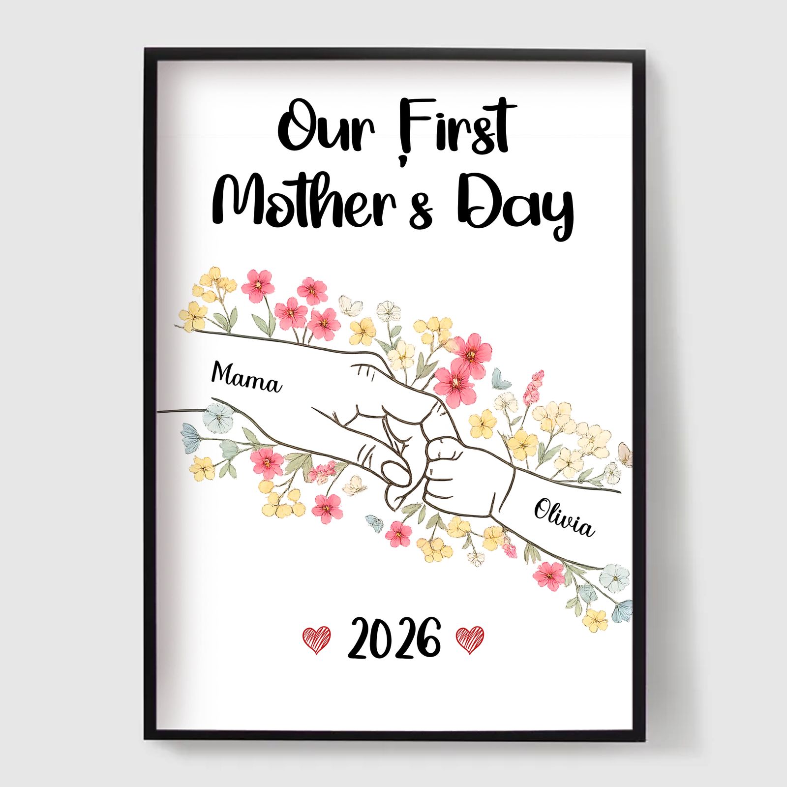 Personlig Poster - Mors Dag Mamma & Baby Håller Händer
