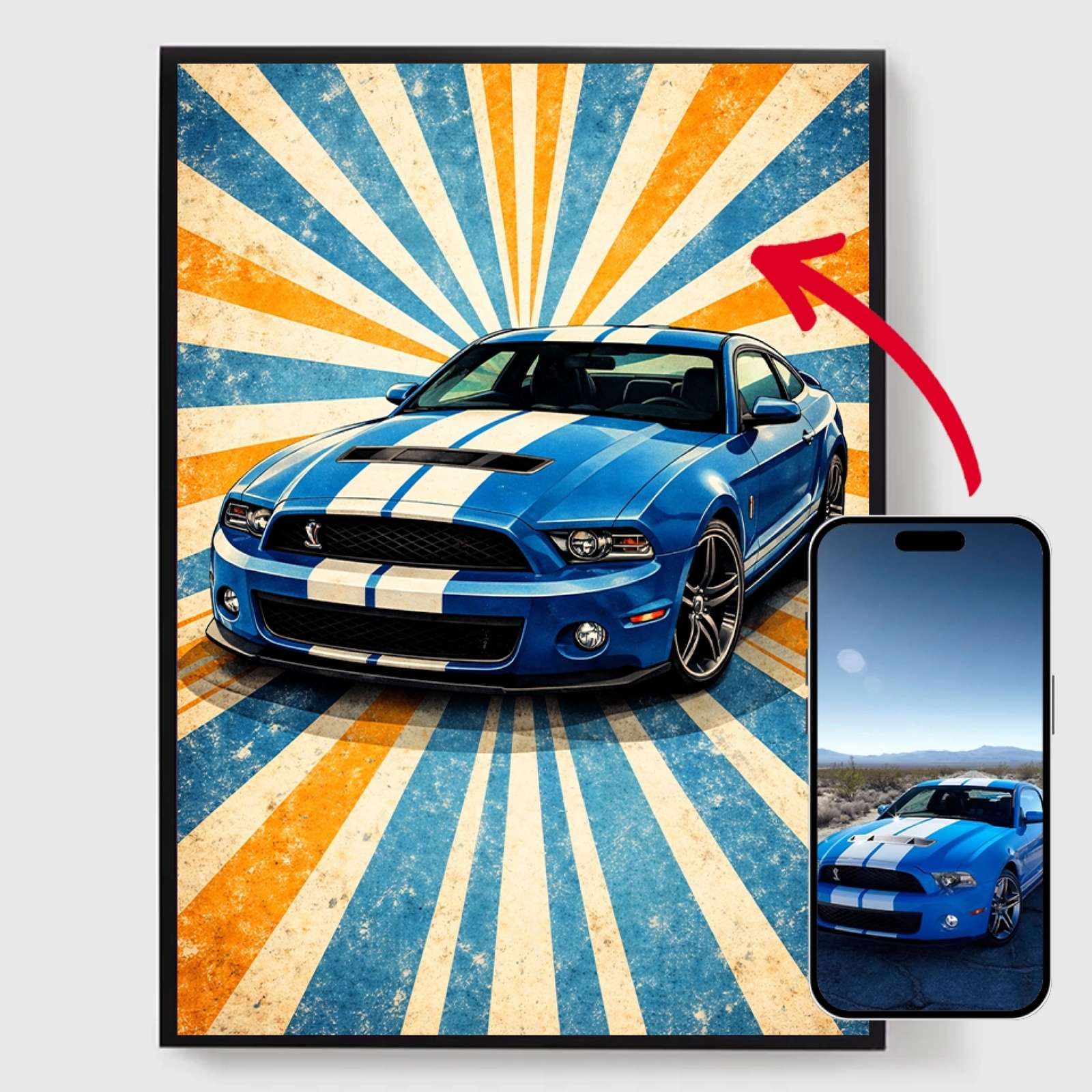 Personlig Poster - Retro Bil Sunburst Popkonst - AI Poster