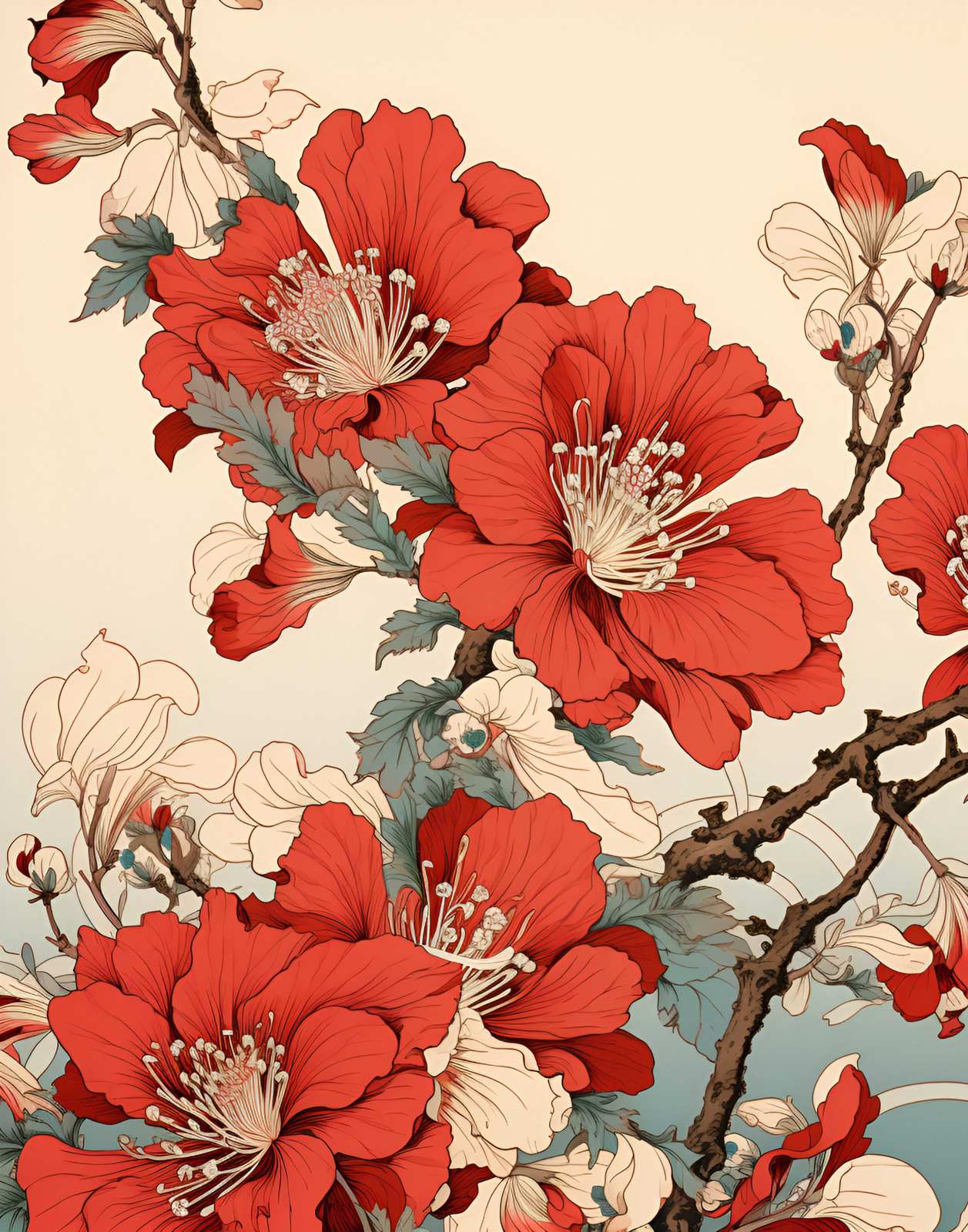 Poster - Röd Blomster Elegans