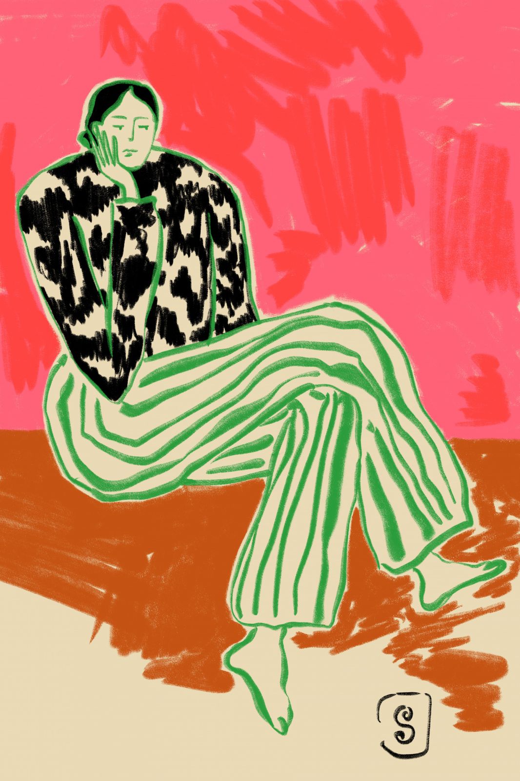 Affisch - Abstrakt Sittande Figur