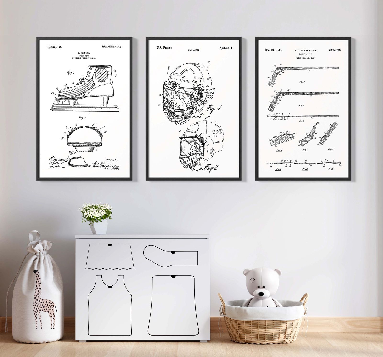 Patentritningsposter - Ishockey / Set om 3
