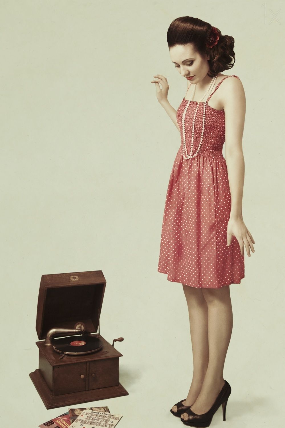 Poster - Vintage Lady med Grammofon