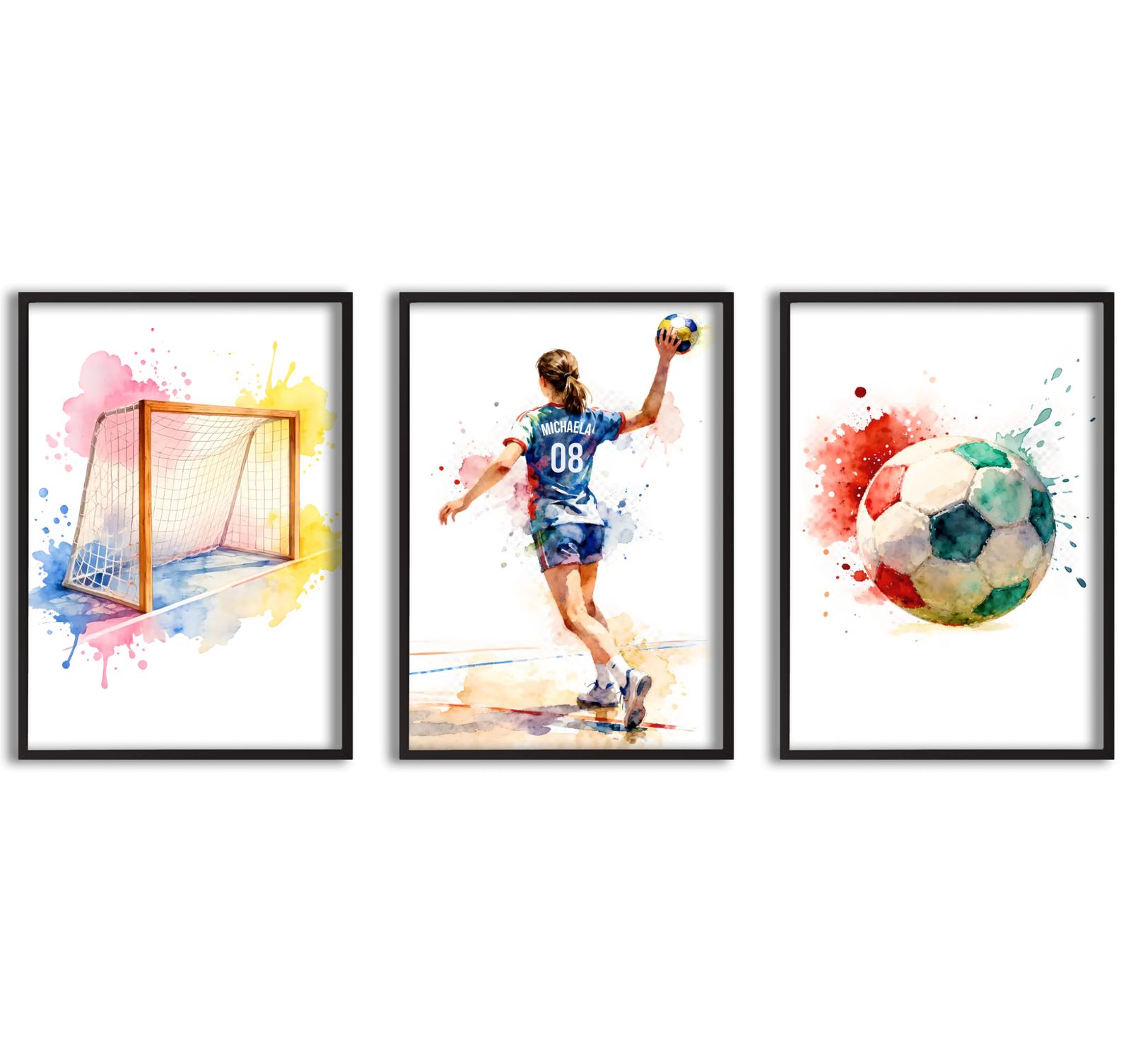 Personlig Poster - Akvarell Handboll - Set om 3