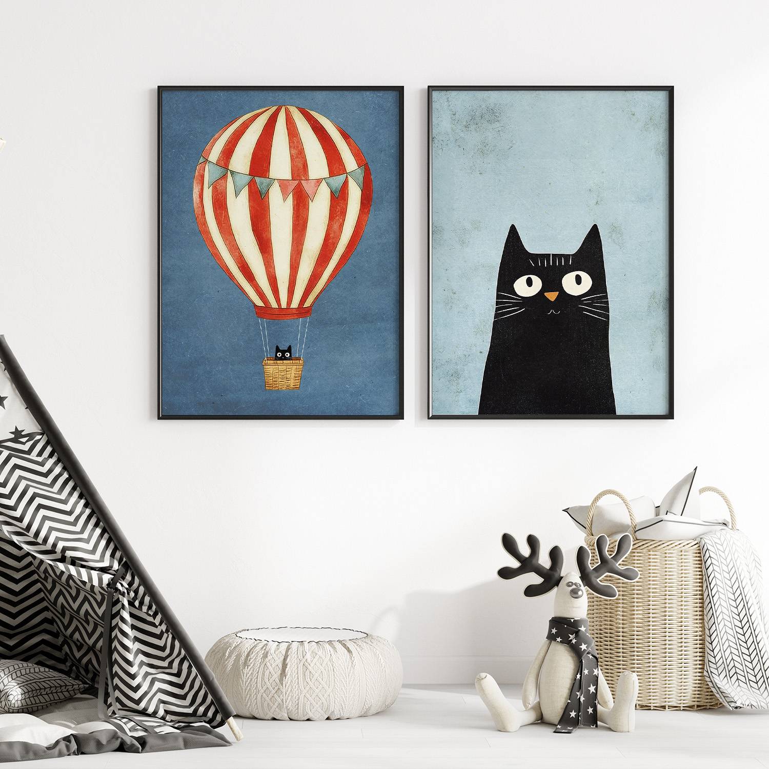 Poster - Katt och Luftballong / Set om 2