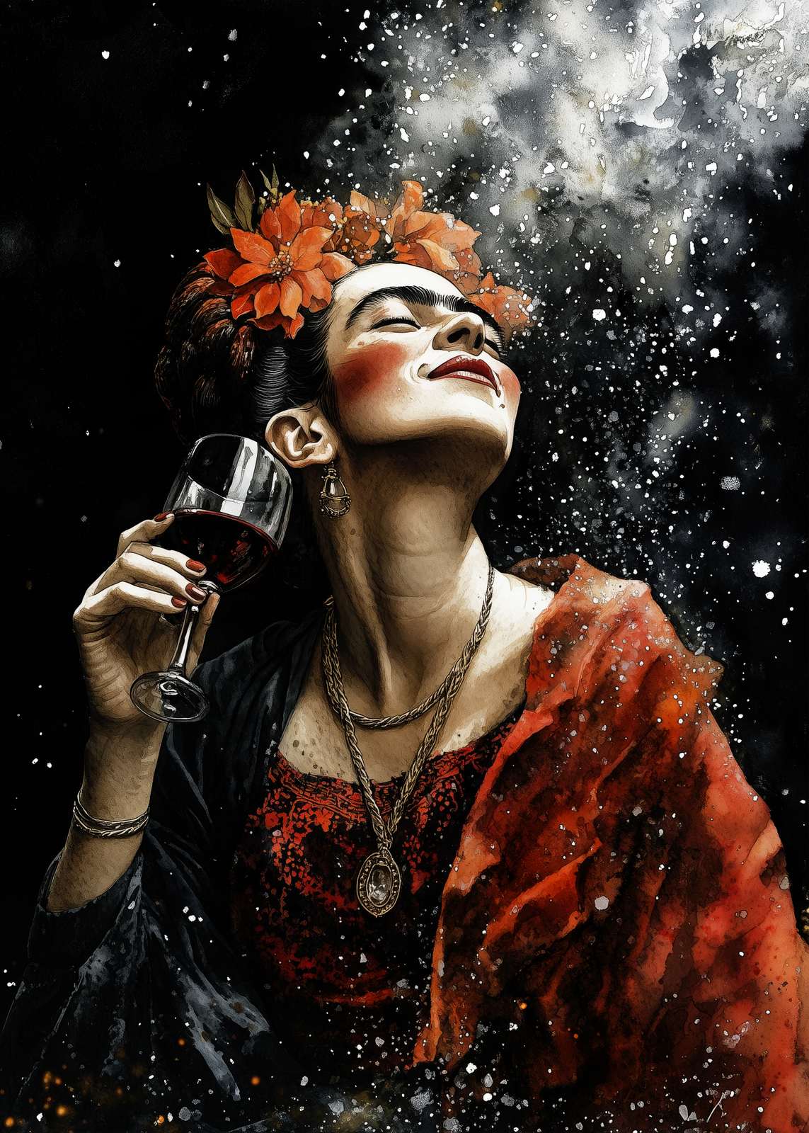 Affisch - Frida Kahlo med vin