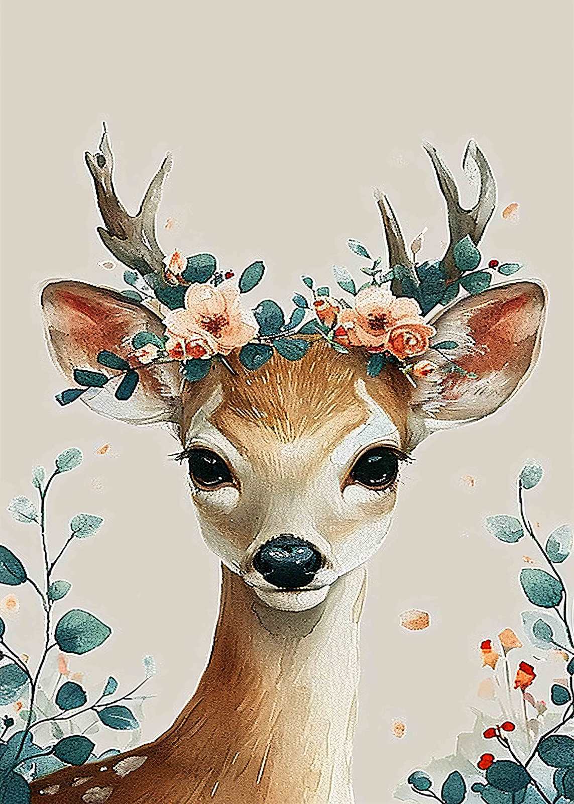 Poster - Hjort med Blomsterkrona
