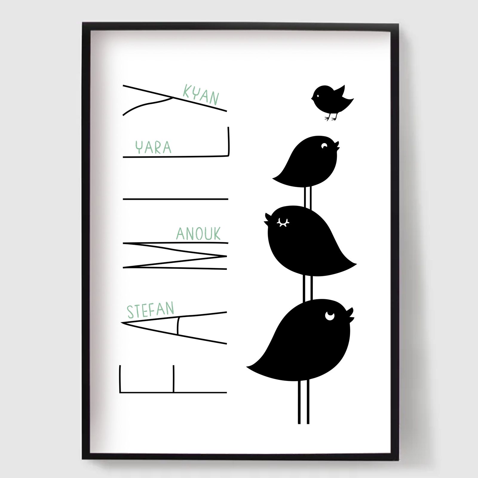Personlig Poster - Familj av 4 Fågeldesign