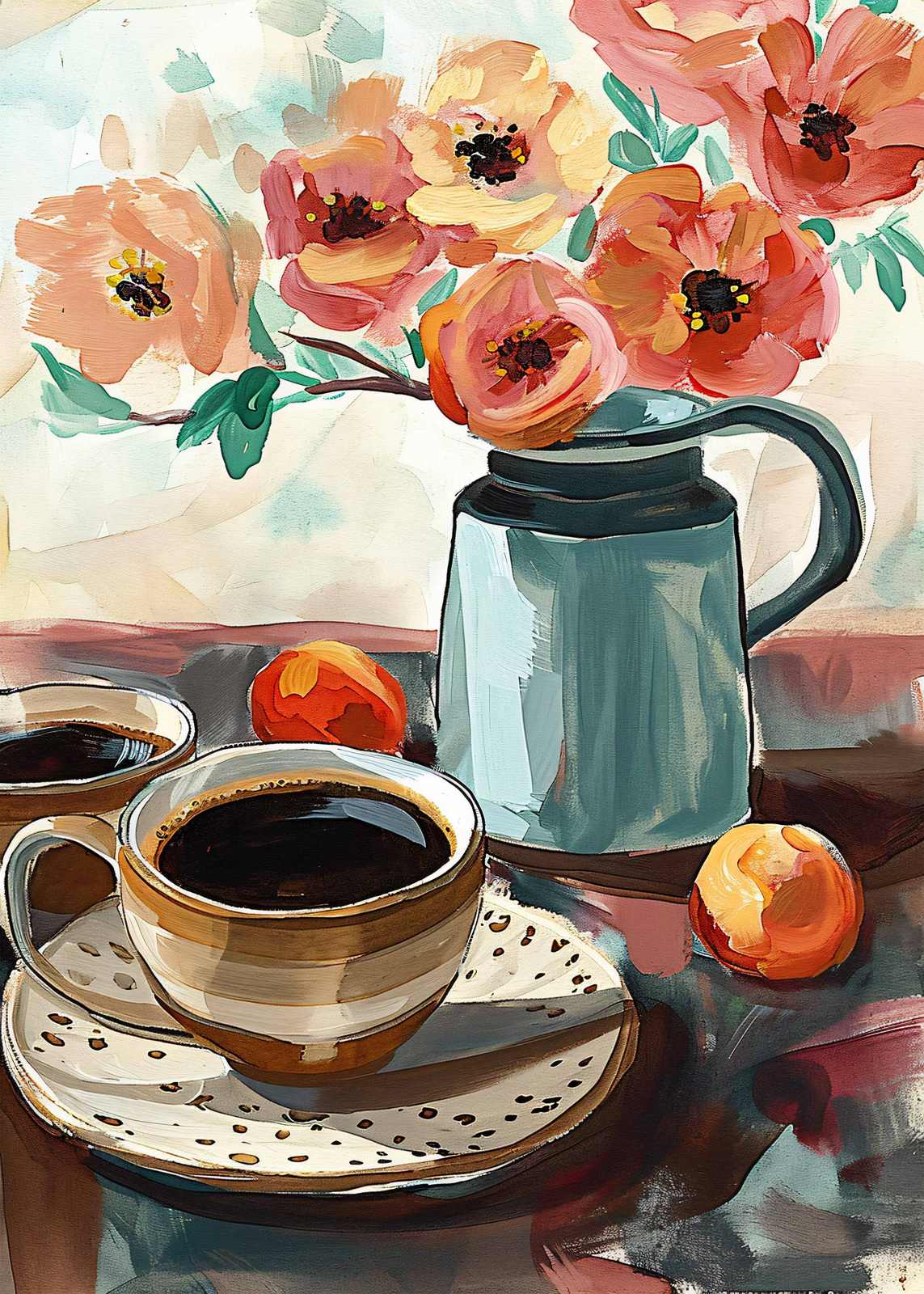 Poster - Blommigt Kaffekonstverk