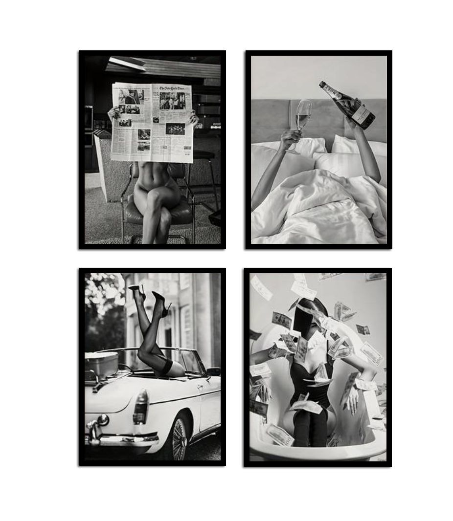 Elegant Svartvit Poster - Set of 4