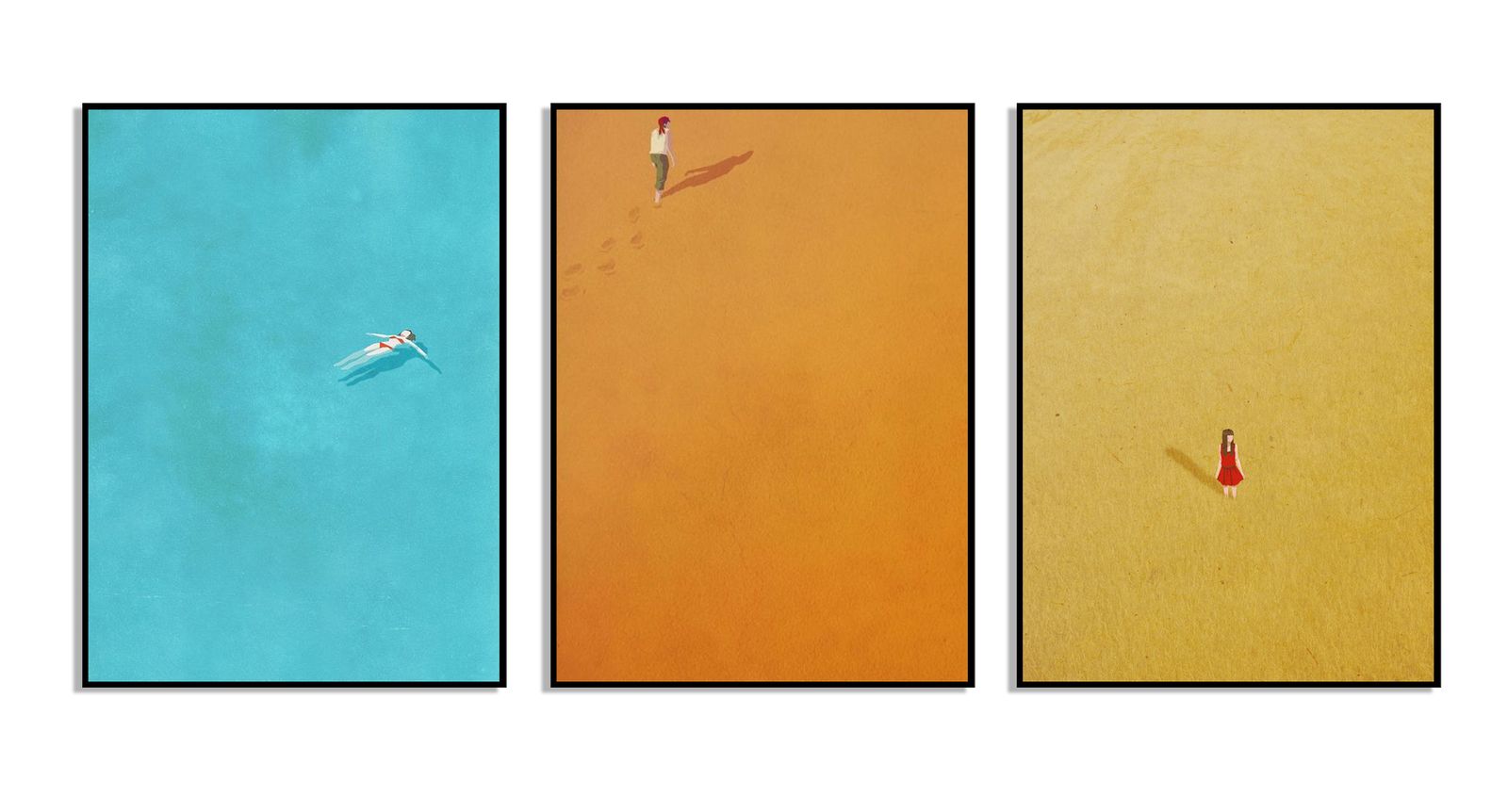 Abstrakt Minimalist Strandscen Väggposter - Set om 3