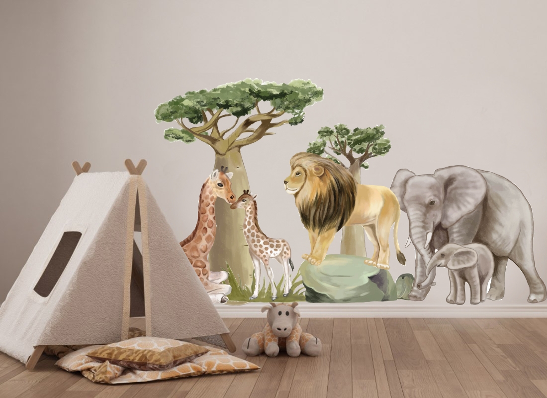 Väggdekal - Savannah Safari djur