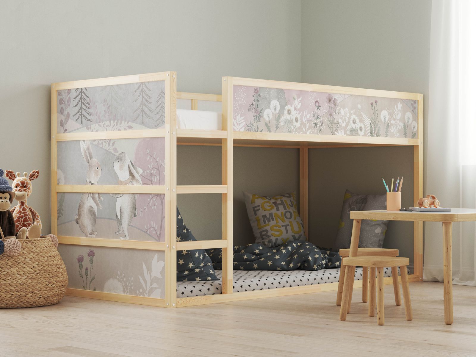 Självhäftande klistermärken för Ikea KURA säng / - Klistermärke - Skogsdjur