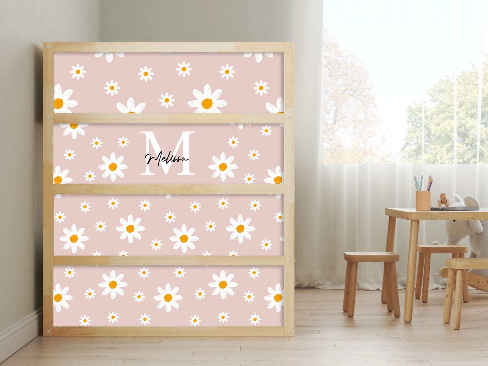 Självhäftande klistermärken – för Ikea KURA säng / Personligt Daisy-design