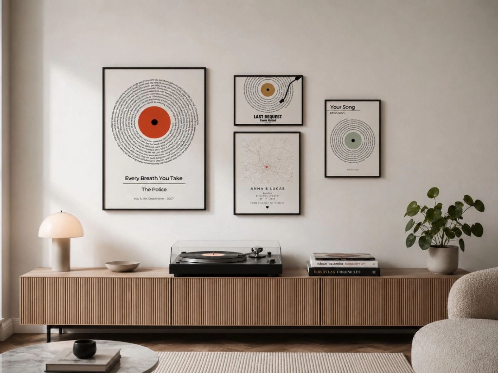 Personlig Poster - Musik, Text & Karta - Blandade storlekar, Set om 4