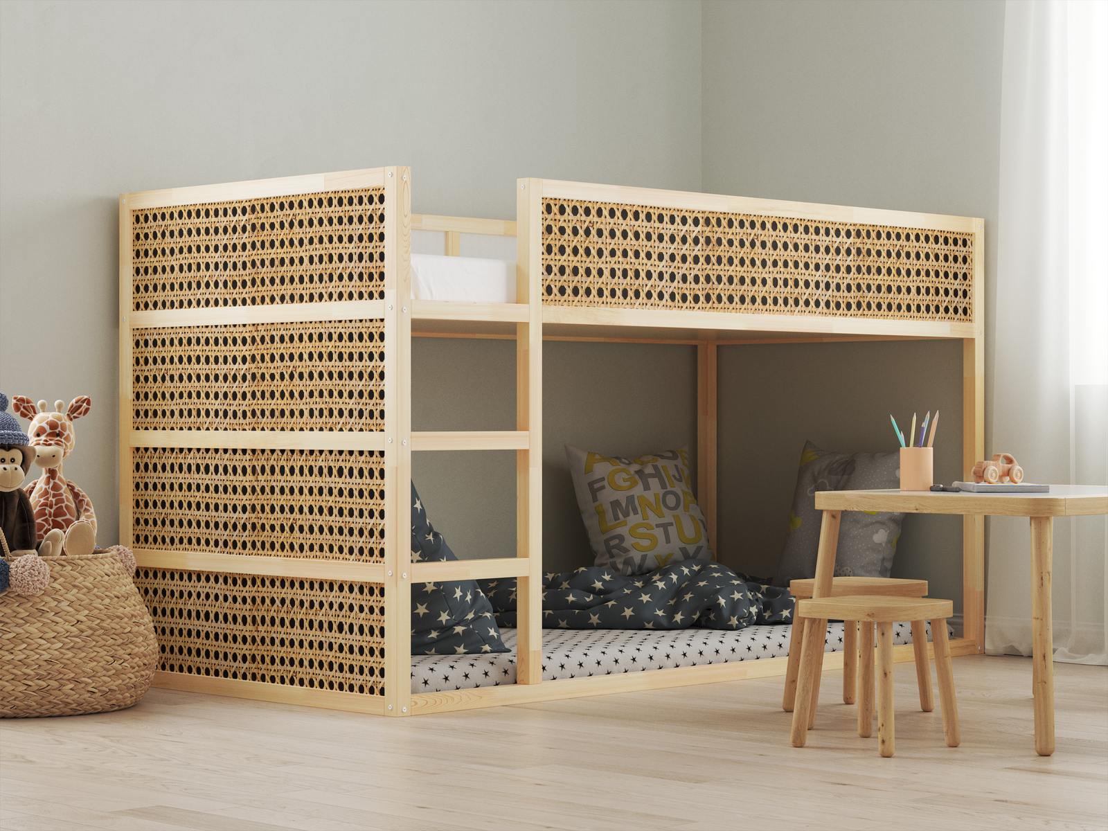 Självhäftande klistermärken – för Ikea KURA-säng / - Klistermärke - Rattanmönster