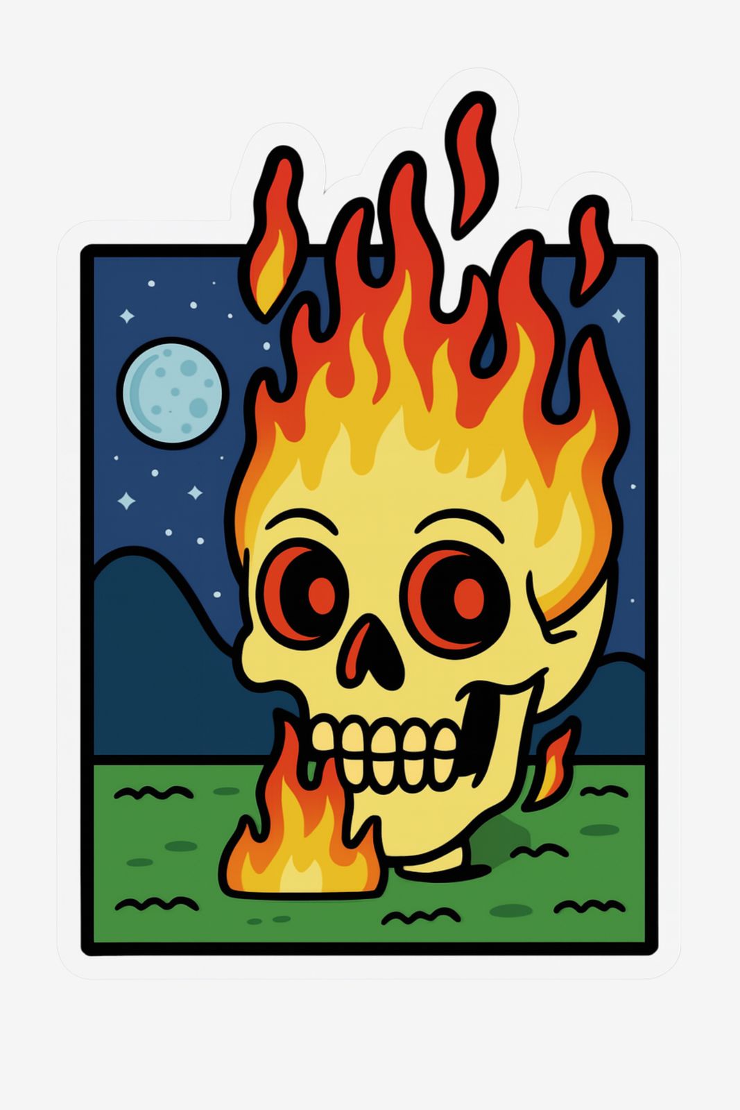 Klistermärke - Flammig Skalle - 4 Klistermärken