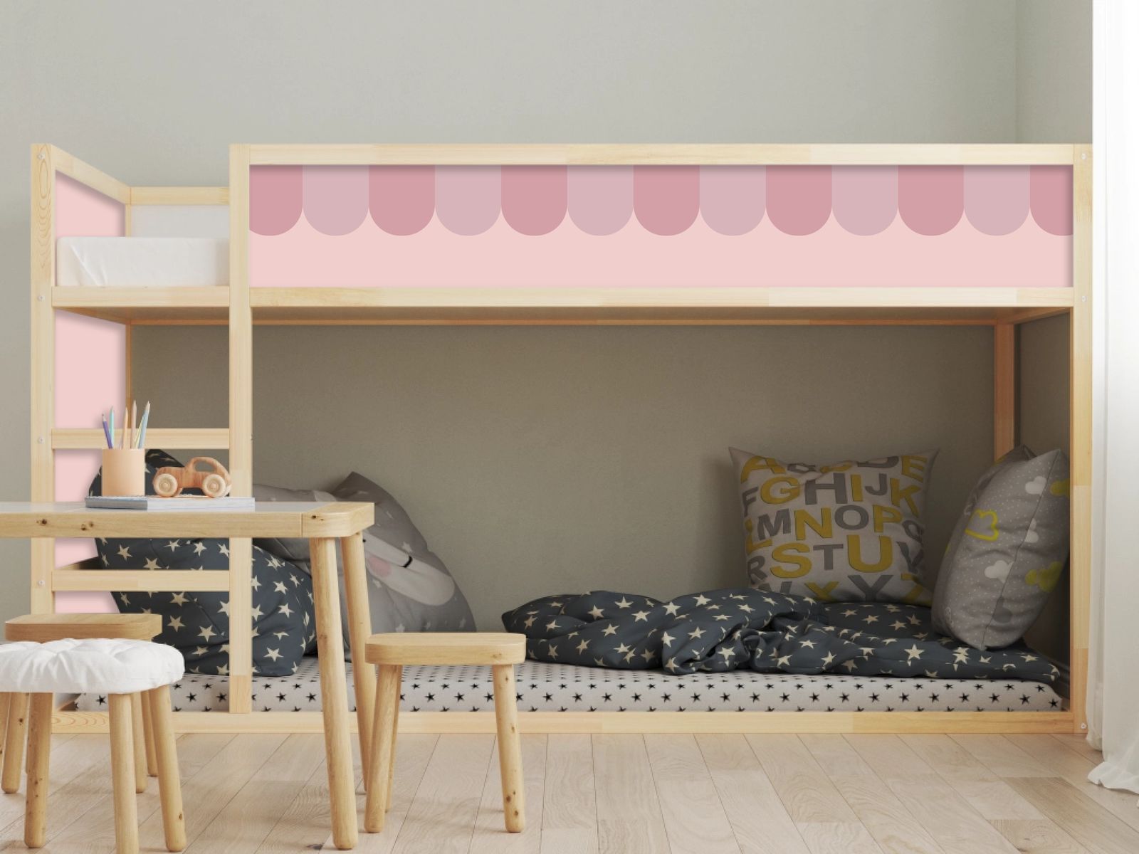 Självhäftande klistermärken – för Ikea KURA säng / Randig Scallop design