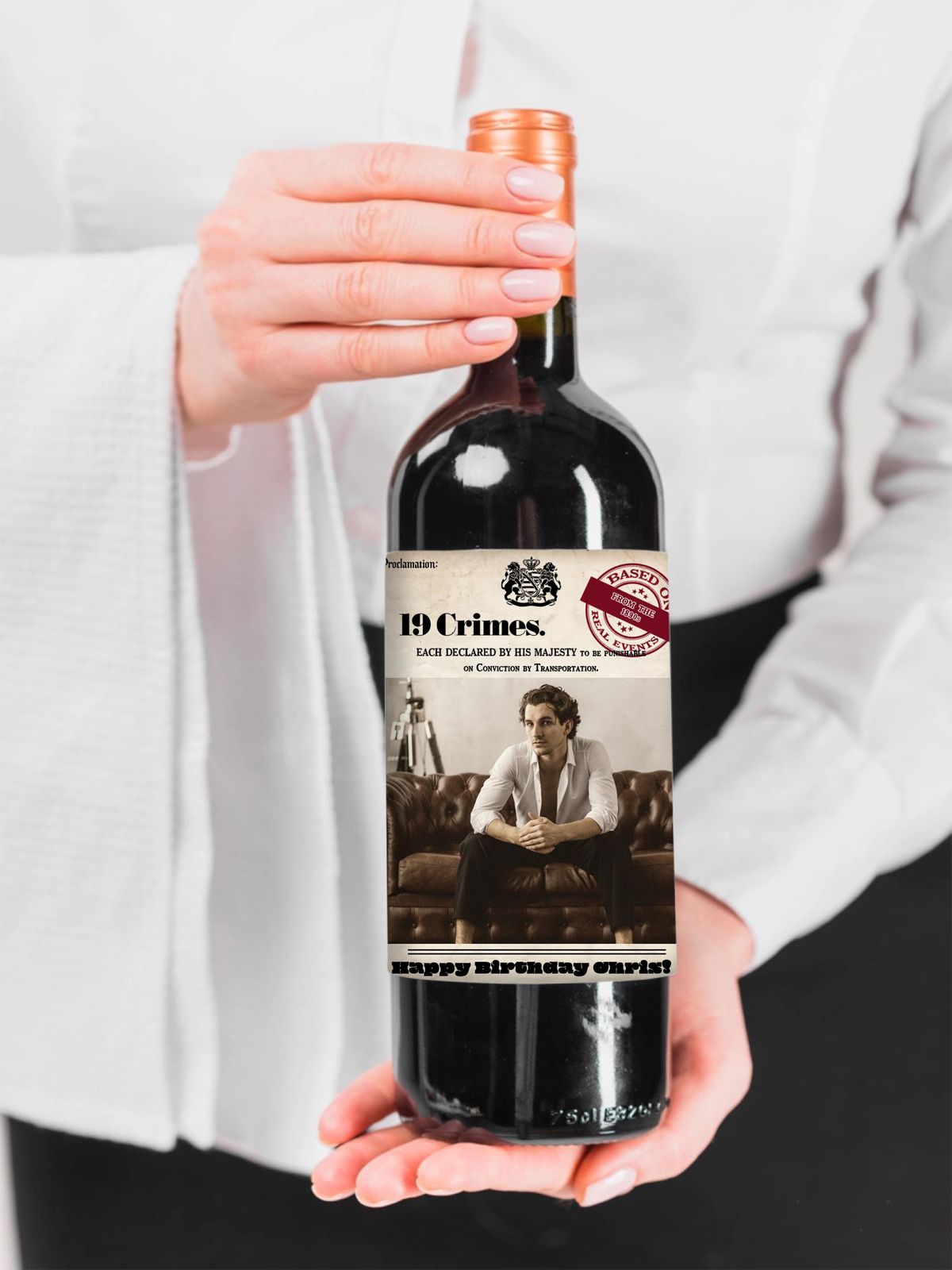 Personlig Flasketikett - 19 Crimes Inspirerad Vin