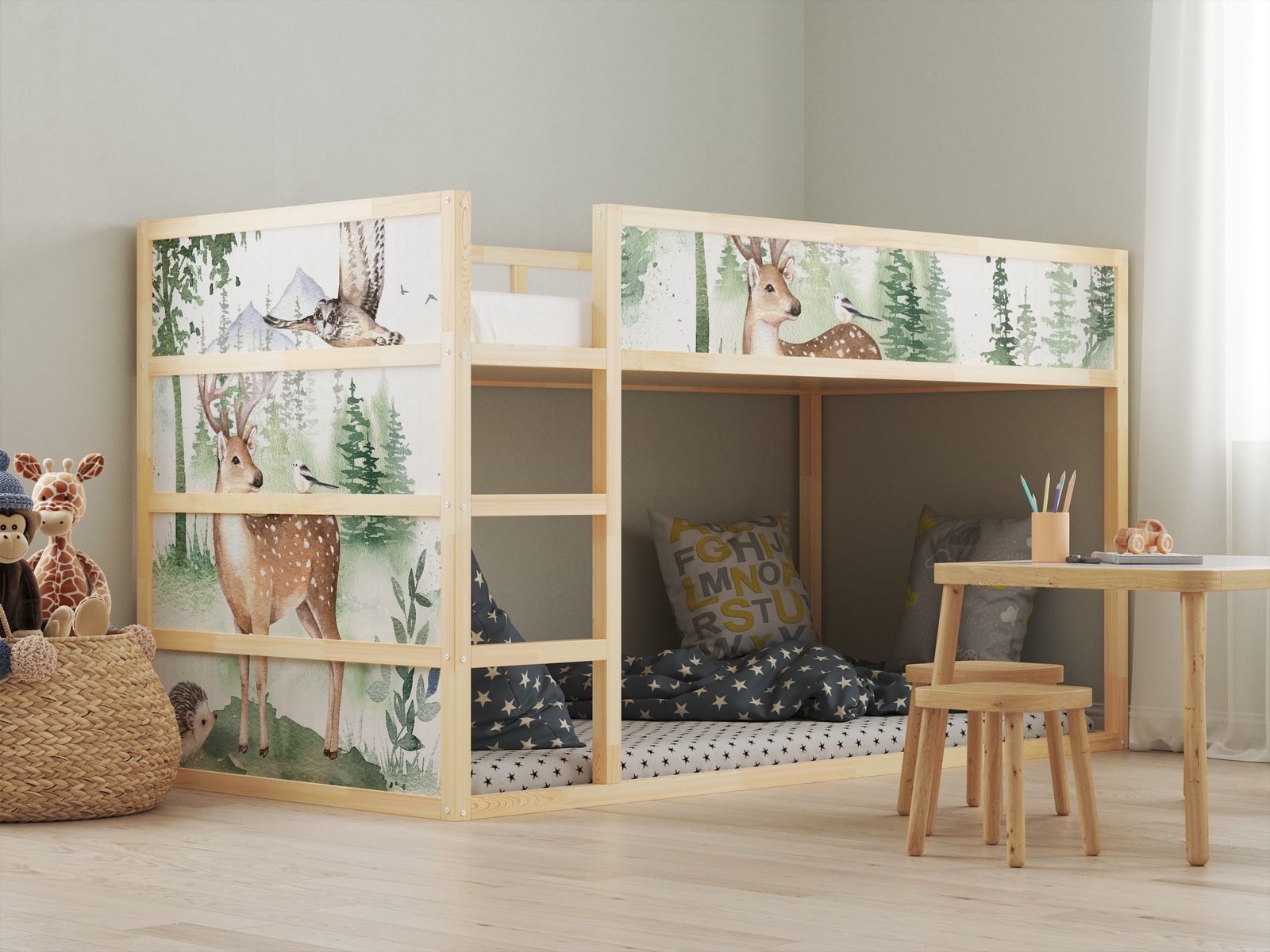 Självhäftande Klistermärken – för Ikea KURA säng / - Klistermärke - Skogsdjur