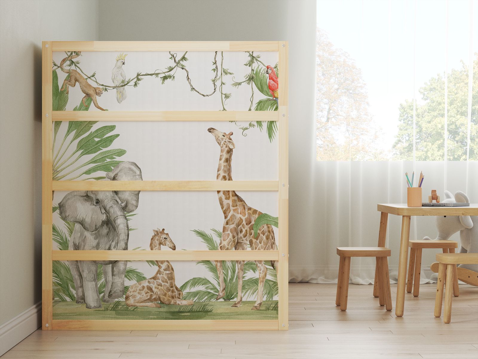 Självhäftande klistermärken – för Ikea KURA-säng / - Klistermärke - Djur i djungeln